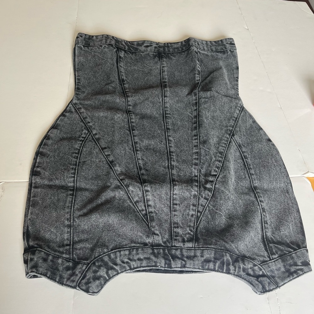 PrettyLittleThing Asymmetric Washed Black Denim Mini Dress Size 8 - Picture 10 of 11